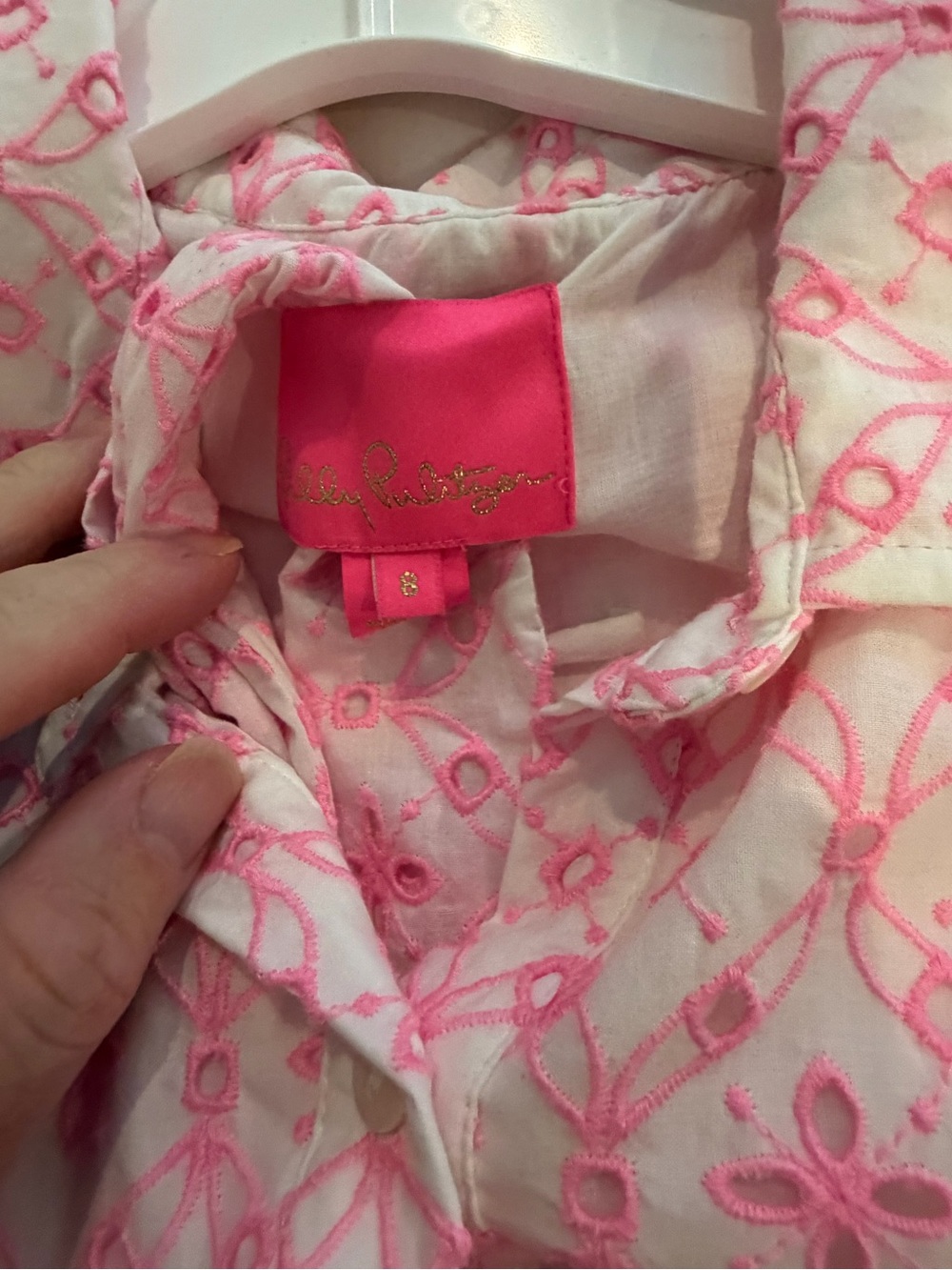 Lilly Pulitzer Cartley Eyelet Shirtdress Havana Pink White Size 8 - Picture 7 of 7